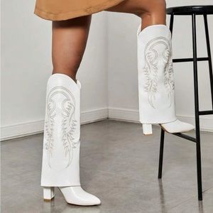 White Cowboy Heel Boots